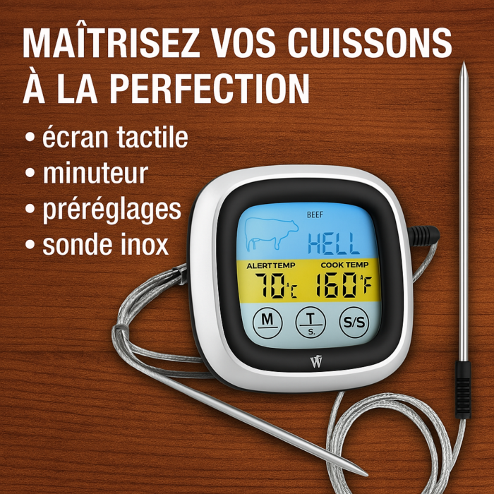 Thermomètre aimenter Digital Tactile avec Sonde – BBQ & Four – Écran Couleur + Minuteur – Image 2