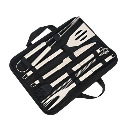 Set d'Ustensiles de Barbecue Inox  - Mallette souple, Élégante et Facile à Transporter