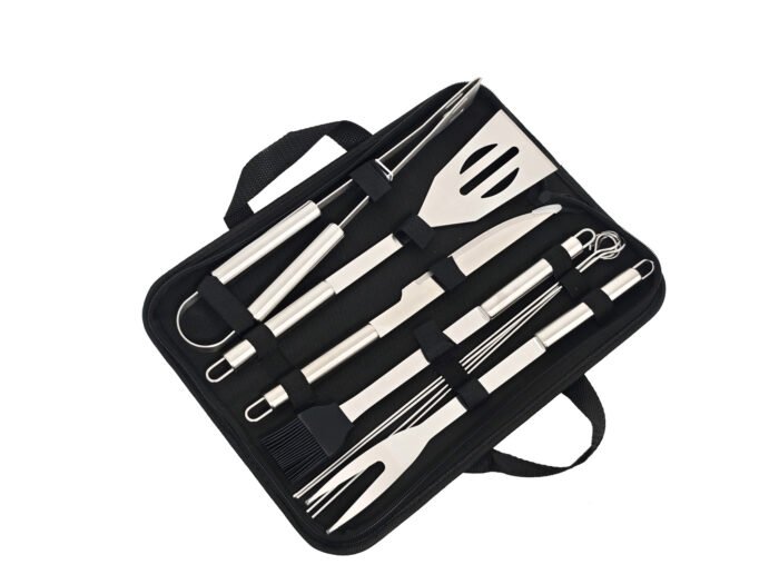 Set d'Ustensiles de Barbecue Inox  - Mallette souple, Élégante et Facile à Transporter